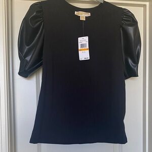 Michael Kors Black Satin Puff Sleeve Blouse